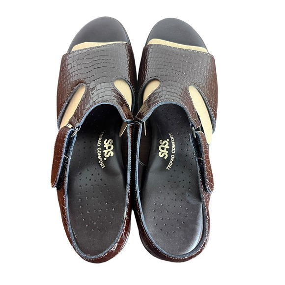 SAS Suntimer Sandals Women's 8 Narrow Brown Patent Leather Croc Block Heels - Picture 9 of 16